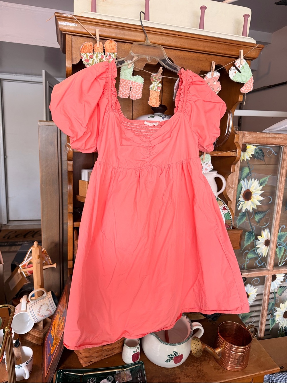 Altar’d State Coral Puff-Sleeve Cotton Dress - Size L